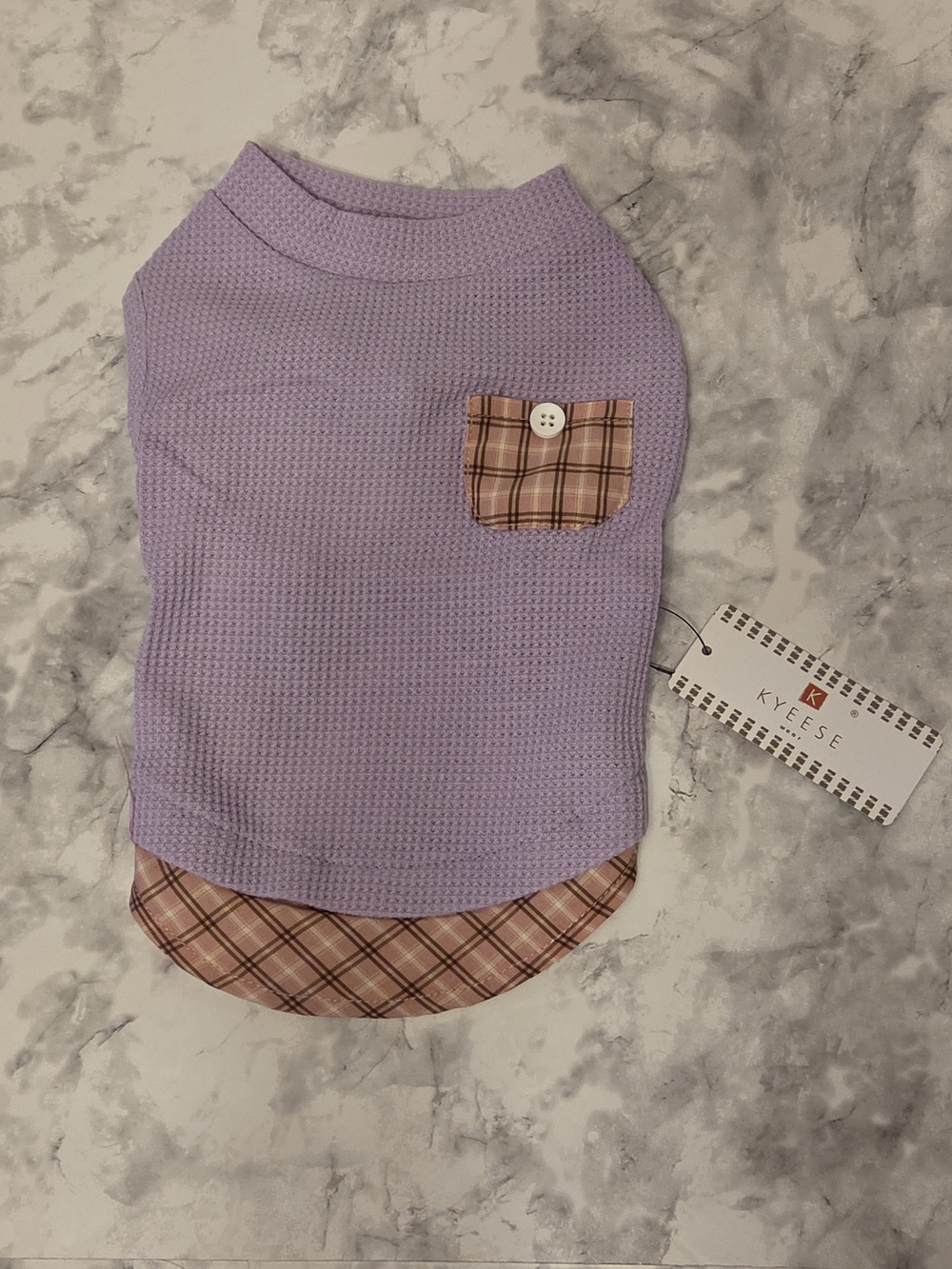 Purple Waffle Dog Shirt Soft Breathable, Lightweight, with Pocket & Plaid